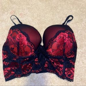 Red and Black Lace Bustier Bralette